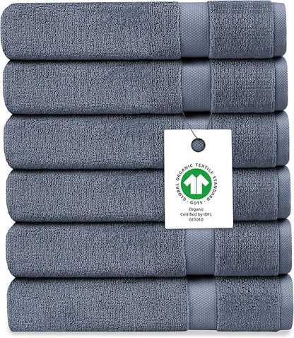 Delara Organic Cotton Luxuriously Plush Washcloths Pack of 6 | GOTS & Oeko-TEX Certified | Premium Quality Face Towels | Feather Touch Technology|650 GSM Long Staple|Soft, Quick Dry & Ultra-Absorbent