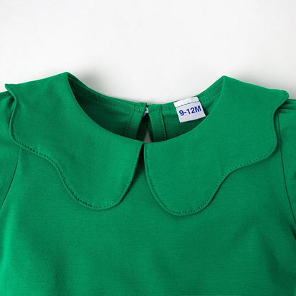 0-24M Infant Girls Ruffle Collar Romper Baby Girl Solid Color Bodysuit Casual Jumpsuit (Green short, 12-18 Months)