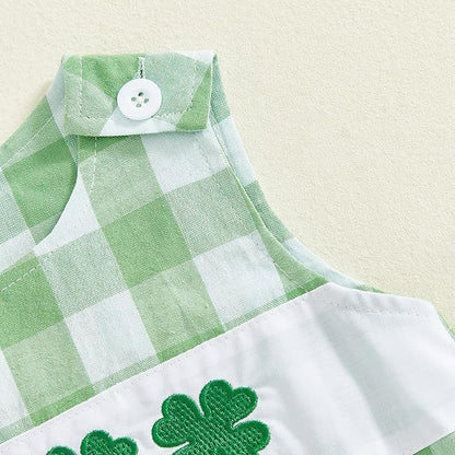 Sasaerucure Newborn Infant Baby Boy St Patricks Day Outfit Clover Onesie Green Plaid Romper One Piece Sleeveless Bodysuit