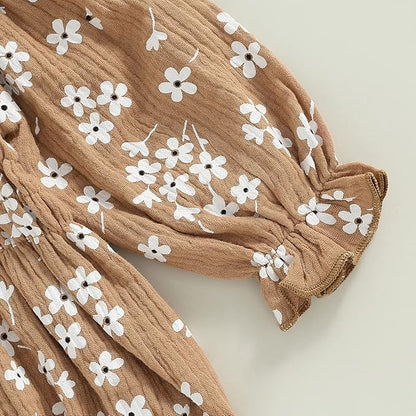 2pcs Infant Baby Girls Romper Dress Headband Long Sleeve Clothing Flowers Newborn Boho Girl Outfit Jumpsuit Clothes