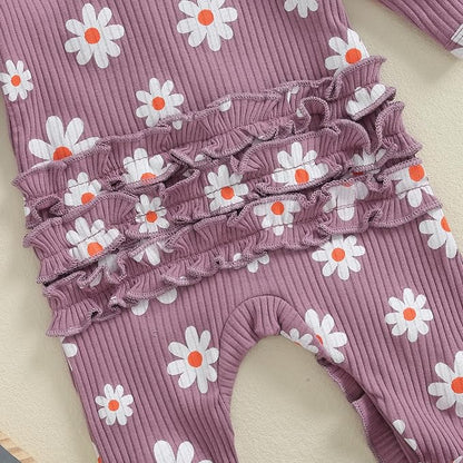 Newborn Baby Girl Fall Winter Outfits Clothes Knit Jumpsuit Ruffle Romper Newborn Coming Home Outfit for Baby Girl