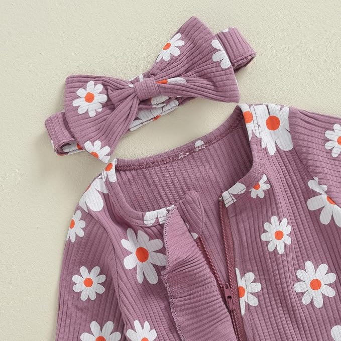 Newborn Baby Girl Fall Winter Outfits Clothes Knit Jumpsuit Ruffle Romper Newborn Coming Home Outfit for Baby Girl