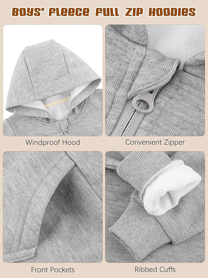 Cooraby 3 Packs Baby and Toddler Boys Long Sleeve Full-Zip Hoodies Infant Fleece Hooded Sweatshirts Jacket with Pouch Pockets
