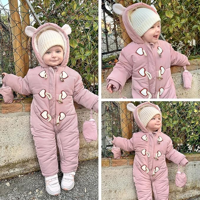 Simplee kids Baby Infant Boys Girls Snowsuit Winter Hooded Footed Warm Jumpsuit Outerwear with Gloves for 3-24 Months