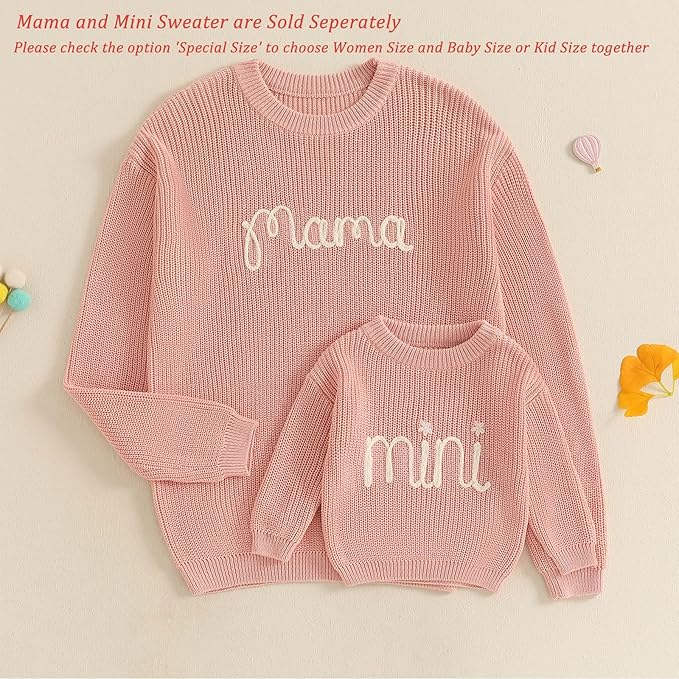 Mommy and Me Sweater Matching Family Outfit Long Sleeve Knit Sweater Pullover Mom and Baby Clothes