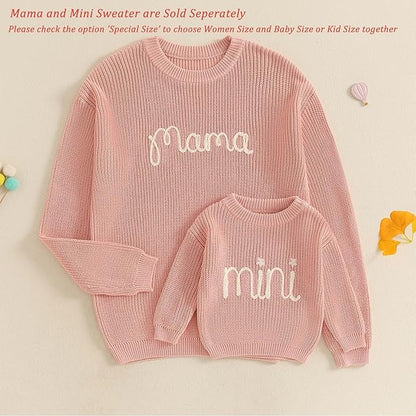 Mommy and Me Sweater Matching Family Outfit Long Sleeve Knit Sweater Pullover Mom and Baby Clothes