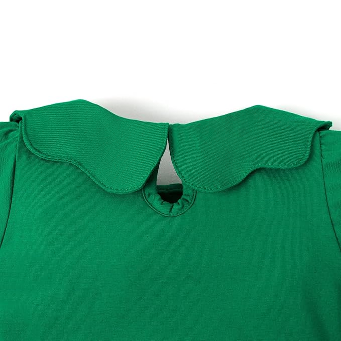 0-24M Infant Girls Ruffle Collar Romper Baby Girl Solid Color Bodysuit Casual Jumpsuit (Green short, 12-18 Months)