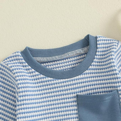 VISGOGO Newborn Infant Baby Boy Waffle Cotton Romper Clothes Onesie Stripe Jumpsuit 0 3 6 12 18 Months Long Sleeve Outfits