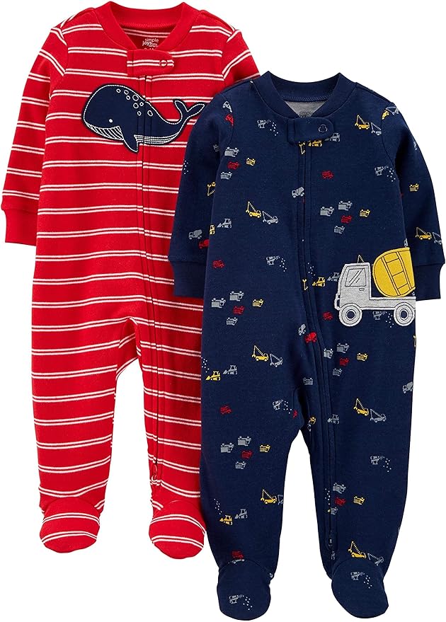Simple Joys by Carter's baby-boys 2-way Zip Thermal Footed Sleep and Play, Pack of 2