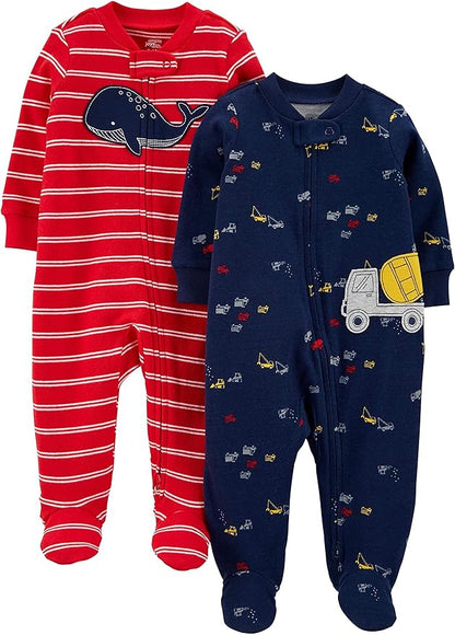 Simple Joys by Carter's baby-boys 2-way Zip Thermal Footed Sleep and Play, Pack of 2