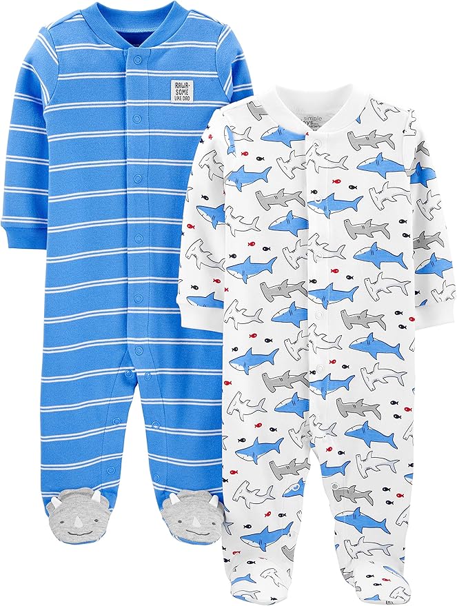 Simple Joys by Carter's baby-boys 2-way Zip Thermal Footed Sleep and Play, Pack of 2