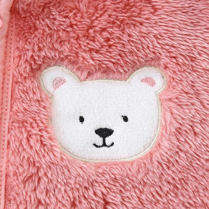 Newborn Baby Fleece Jumpsuit Unisex Infant Bear Hooded Onesie with Mitten Cuffs Winter Warm Snowsuit Outfit