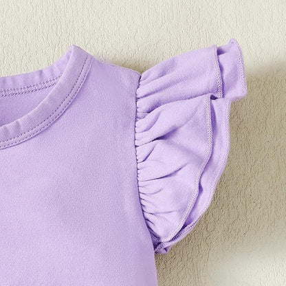 LYSMuch Baby Girls Ruffle Sleeves Bodysuit Infant Solid Color Top Jumpsuit