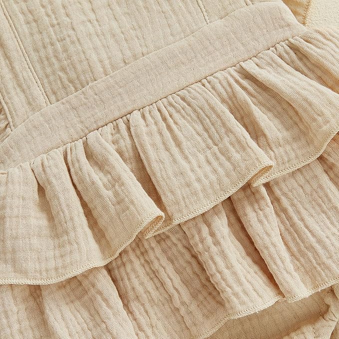 Thorn Tree Baby Girl Summer Clothes Newborn Outfit Ruffle Romper Infant Baby Dress Bow Headband Solid Cute Outfits Girls