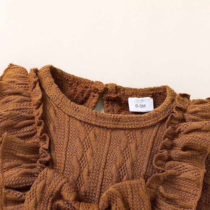 Happy Town Baby Girl Romper Infant Fall Winter Clothes Ruffle Sweater Long Sleeve Bodysuit Jumpsuit and Headband