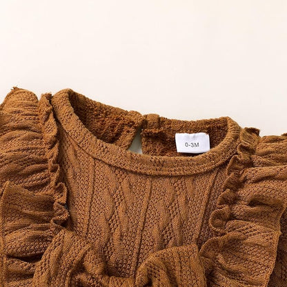 Happy Town Baby Girl Romper Infant Fall Winter Clothes Ruffle Sweater Long Sleeve Bodysuit Jumpsuit and Headband