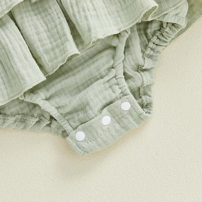 Thorn Tree Baby Girl Summer Clothes Newborn Outfit Ruffle Romper Infant Baby Dress Bow Headband Solid Cute Outfits Girls