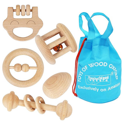 TOWO Wooden Rattles Maracas Baby Toys 6 Months-Organic Eco Toys for Infant Grasping Teething Natural Tether Musical Instrument Shaker Sensory Brain Development Newborn Birth Gift for Boys Girls