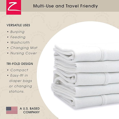 Zutano 5-Pack Organic Burp Cloths for Baby Girl & Boy, Large Cotton Burping Cloths for Babies | Absorbent Baby Spit-Up Rags | Gender Neutral Burp Clothes | Newborn Essentials, Solid White