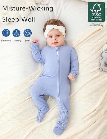 JunNeng Viscose from Bamboo Baby Sleeper,Newborn Footie Pajamas with 2 Way Zipper & Fold Over Mittens,0-12M