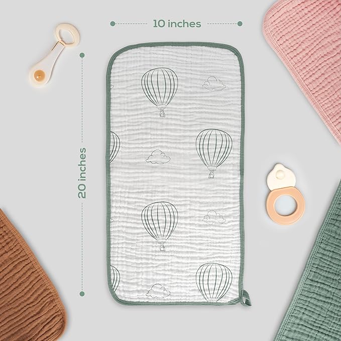 Muslin Burp Cloths, 20"x10"- Pack of 8, 6 Layers Super Soft Absorbent & Breathable 100% Cotton for Baby Drool and Messes, Burp Cloth Baby Boy and Burp Cloths Baby Girl