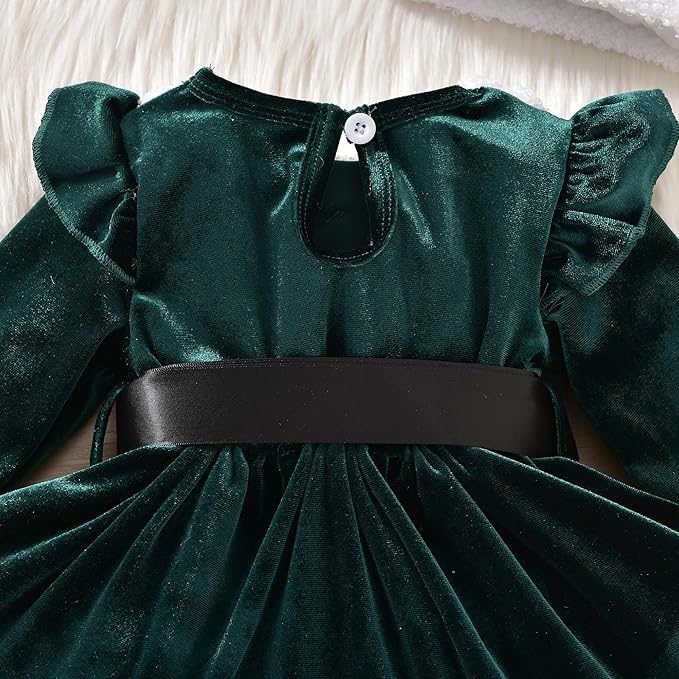 Newborn Infant Baby Girl Christmas Clothes Santa Claus Romper Dress Fur Trim Velvet Jumpsuit Bodysuit Hat Costume