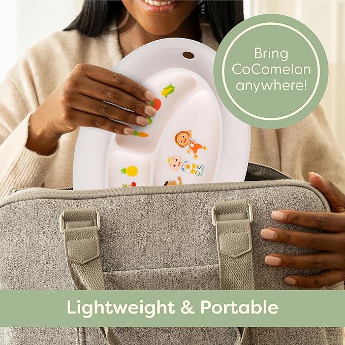 CoComelon Silicone Divider Plate - Suction Plates for Toddlers, Babies - BPA-Free- Non Slip Reusable Portable Toddler Plates with Suction, Less Mess - Portion Meal Time - Non Toxic, Dishwasher Safe