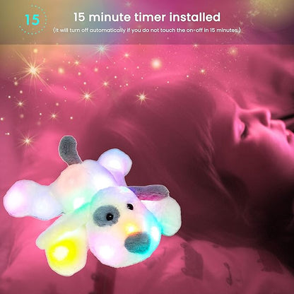Hopearl LED Plush Puppy Lighting Up Stuffed Animal Dog Floppy Pup Night Lights Glow in The Dark Birthday Festival for Kids Toddler Girls, White, 14''