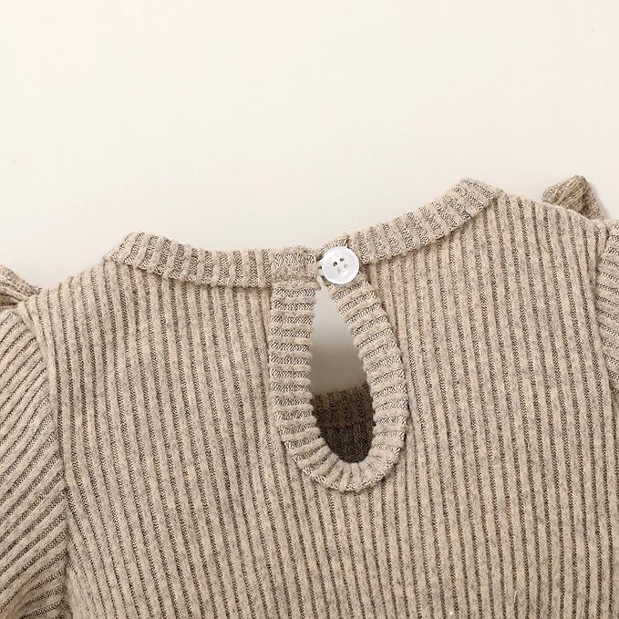 Happy Town Baby Girl Romper Infant Fall Winter Clothes Ruffle Sweater Long Sleeve Bodysuit Jumpsuit and Headband