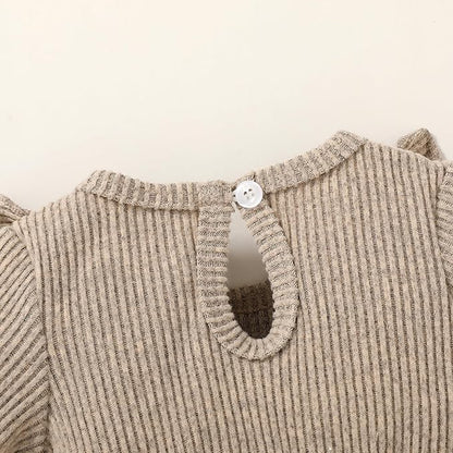 Happy Town Baby Girl Romper Infant Fall Winter Clothes Ruffle Sweater Long Sleeve Bodysuit Jumpsuit and Headband