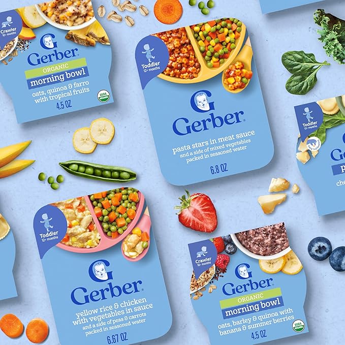 Gerber Stage 3 Baby Food, Organic Morning Bowl, Oats Quinoa & Farro, Baby Oatmeal, 8PK