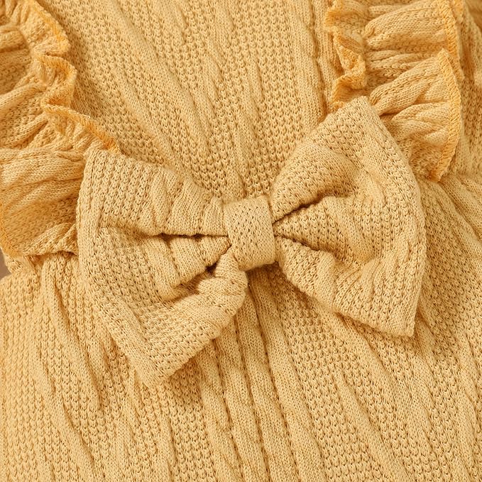 Happy Town Baby Girl Romper Infant Fall Winter Clothes Ruffle Sweater Long Sleeve Bodysuit Jumpsuit and Headband