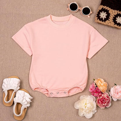 Baby Girl Romper Set 2-Pack Cotton Bodysuits, Long Sleeve & Short Plain Outfit, Newborn Infant Outfit for Girls