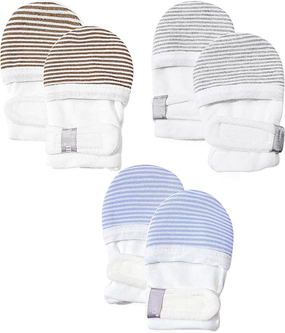 HAPIU Baby No Scratch Mittens Stay On, 100% Cotton Breathable, Adjustable Infant Gloves for Boys Girls, Newborn - 12 M