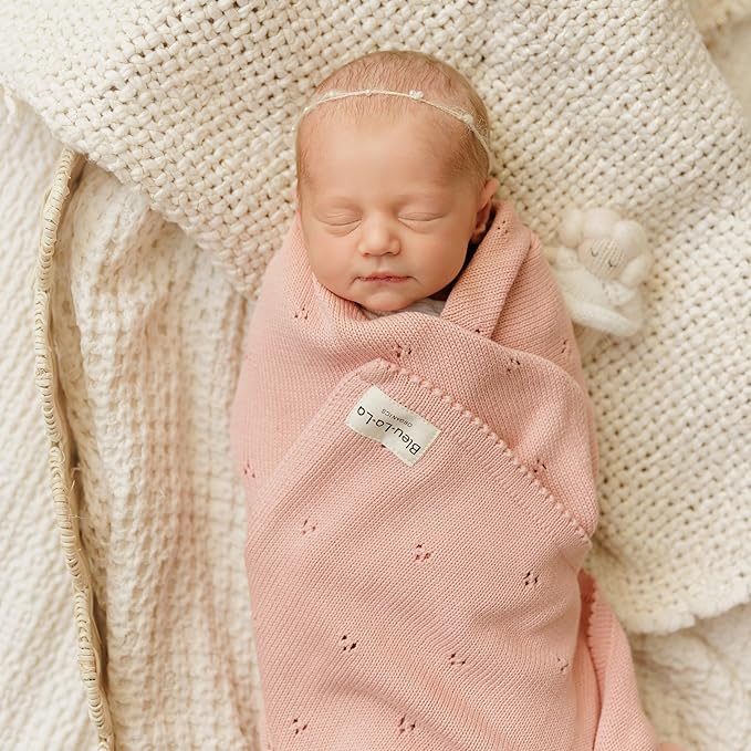 Organic Pointelle Receiving Swaddle Blanket for Girls - 100% Luxury Organic Soft Cotton Knit Warm Cozy Cuddle Stroller Blanket for Newborns, Infants, & Toddlers (Ballet Slippers)