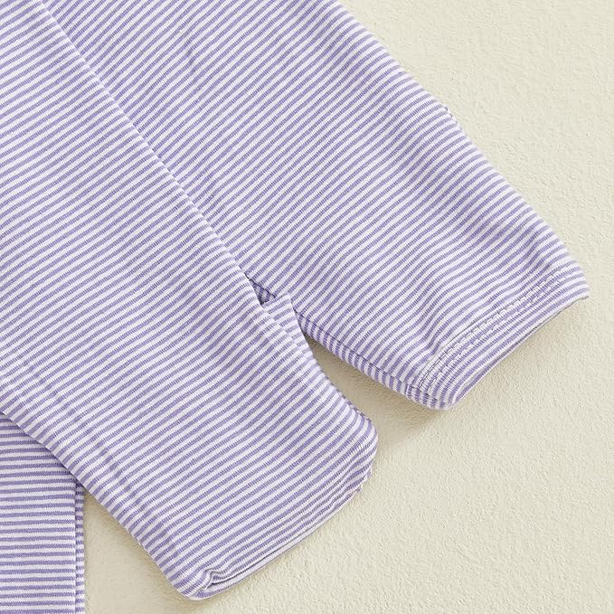 Gaono Newborn Baby Girl Romper Waffle Knit Striped Long Sleeve Doll Collar Heart Bow Jumpsuit Bodysuit Fall Winter Clothes