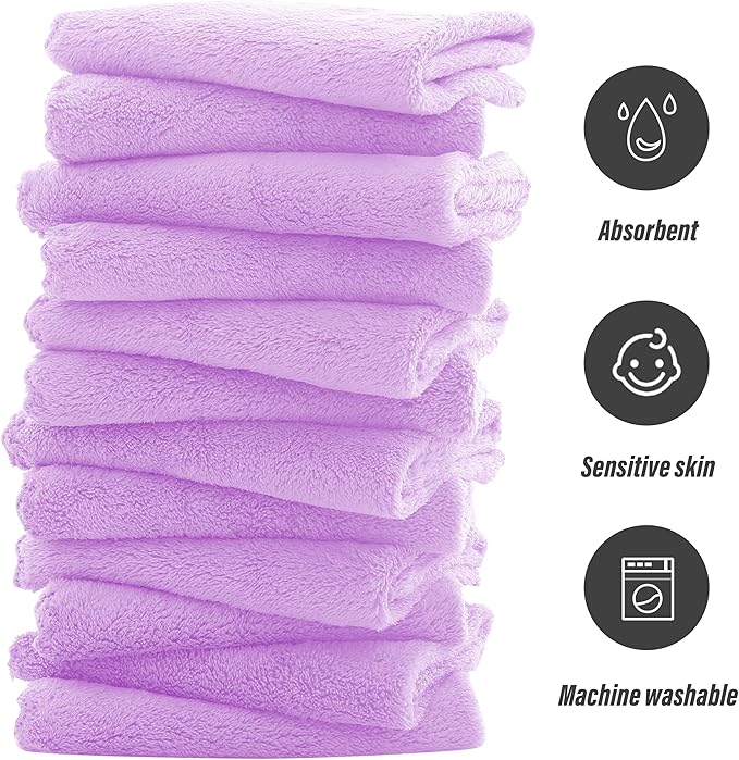Sunny zzzZZ Ultra Soft 24 Pack Baby Washcloths - 10x10 Inches - Coral Fleece Extra Absorbent Wash Clothes for Babies, Infants and Toddlers - Sensitive Skin and Newborn - Ideal Baby - Violet Purple