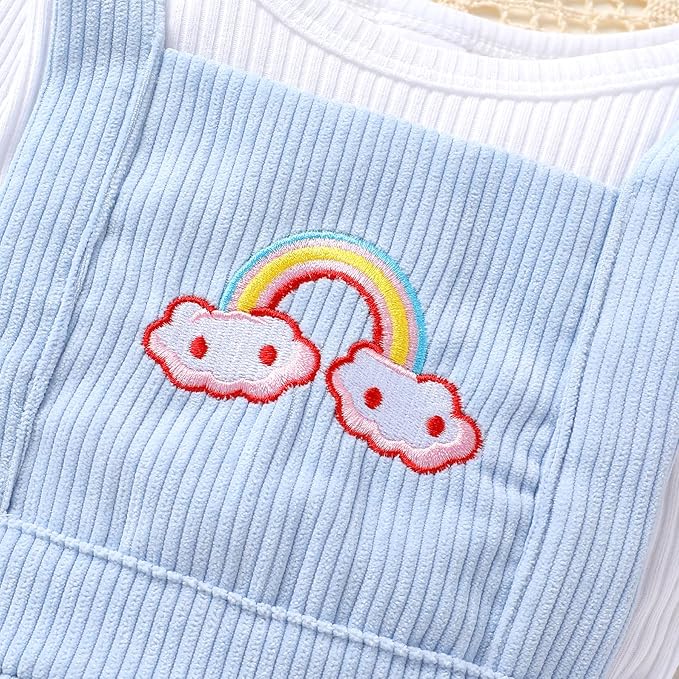 Tiny Cutey Newborn Baby Girl Clothes Bell Sleeve Romper and Corduroy Overalls Shorts Infant Girl Fall Outfits