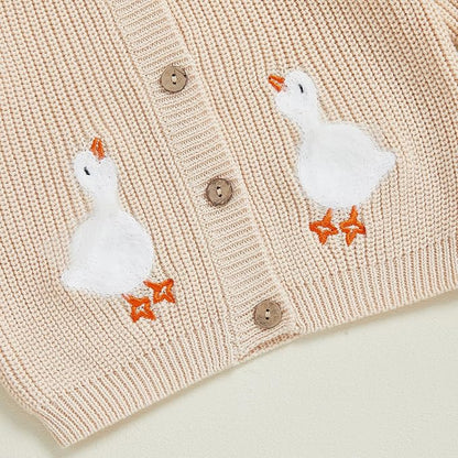 Baby Girl Cardigan Sweater Toddler Goose Embroidered Button Down Knit Sweaters Fall Winter Knitwear Jacket Clothes