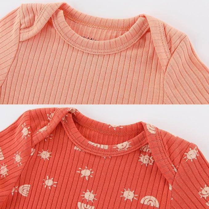 Baby Bodysuit 6 Pack Soft Mixed Ribbed Short Sleeve Romper Infant Boy Girl Clothes Set