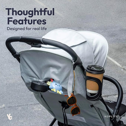 BabbleRoo Hoplite Compact Stroller – Lightweight Travel Stroller for Airplane (12.3 lbs), Newborn to 55 lbs, Easy Fold, PU Wheels, Alloy Frame, Near-Flat Recline, Raincover, Cup Holder, Baby Stroller
