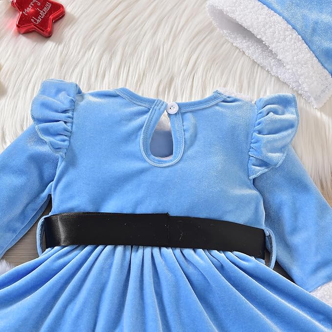 Newborn Infant Baby Girl Christmas Clothes Santa Claus Romper Dress Fur Trim Velvet Jumpsuit Bodysuit Hat Costume