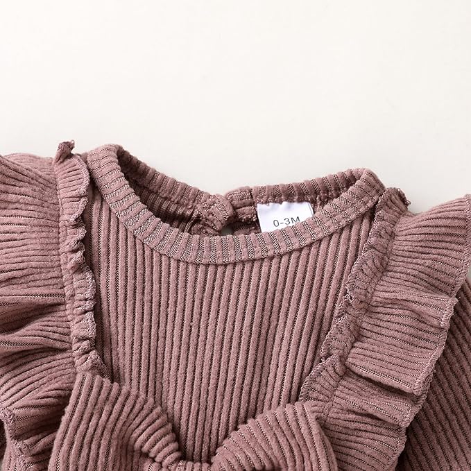 Happy Town Baby Girl Romper Infant Fall Winter Clothes Ruffle Sweater Long Sleeve Bodysuit Jumpsuit and Headband