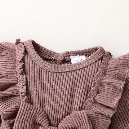 Happy Town Baby Girl Romper Infant Fall Winter Clothes Ruffle Sweater Long Sleeve Bodysuit Jumpsuit and Headband