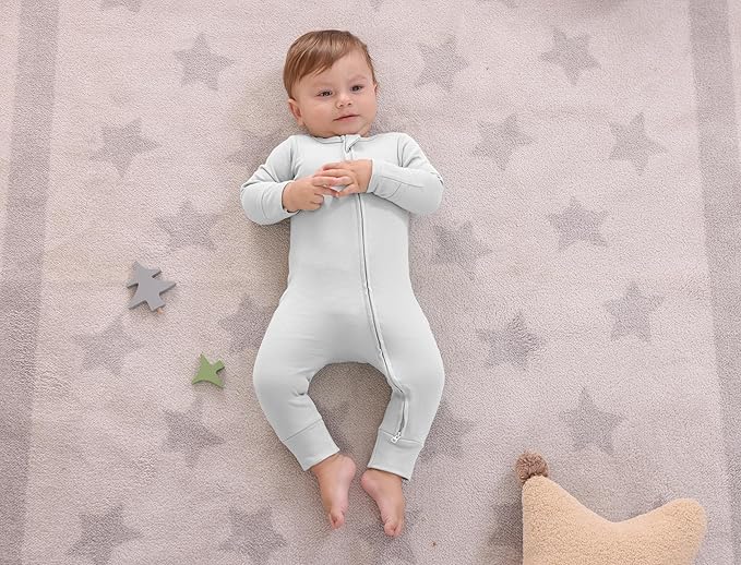 GUISBY Long Sleeve Cotton Pajamas Footless Baby Bodysuits with Zipper and Mittens 3-Pack for Boys Girls