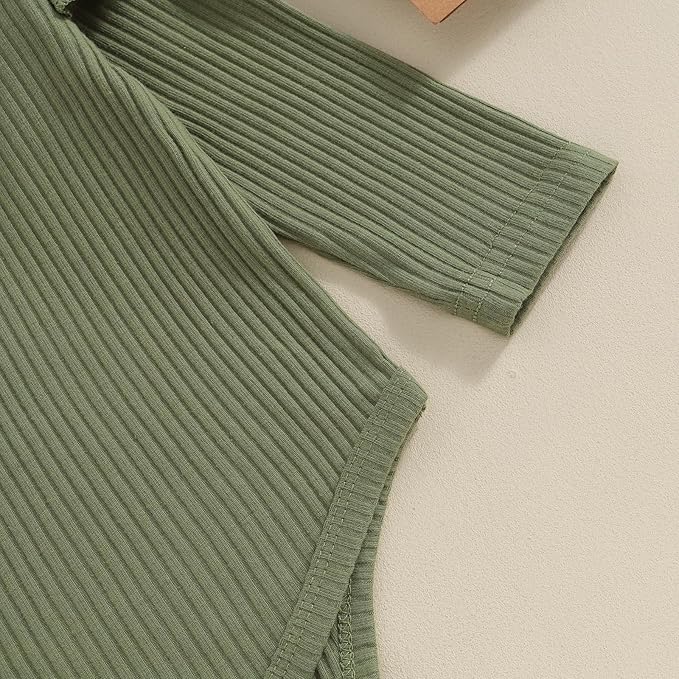 Mubineo Infant Baby Girl Basic Plain Rib Knit Ruffle Long Sleeve Romper Bodysuit Tops