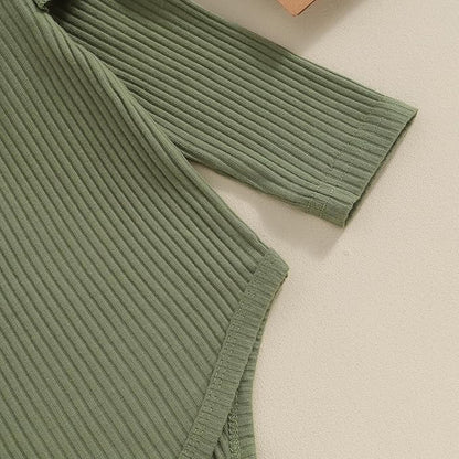 Mubineo Infant Baby Girl Basic Plain Rib Knit Ruffle Long Sleeve Romper Bodysuit Tops