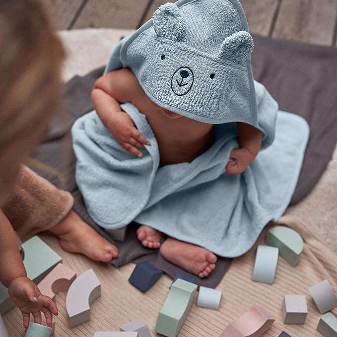 Baby Hooded Towel – Organic Cotton Baby Bath Towels, 32" x 32" Super-Soft and Absorbent Baby Towels for Newborn 2-Pack (Rabbit Blush/Bear Baby Blue)