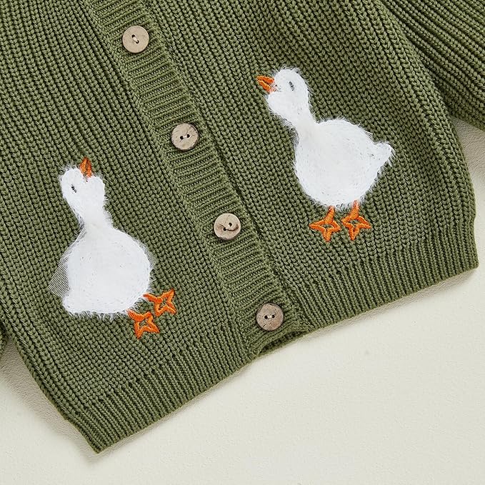 Baby Girl Cardigan Sweater Toddler Goose Embroidered Button Down Knit Sweaters Fall Winter Knitwear Jacket Clothes
