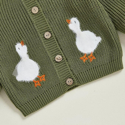 Baby Girl Cardigan Sweater Toddler Goose Embroidered Button Down Knit Sweaters Fall Winter Knitwear Jacket Clothes